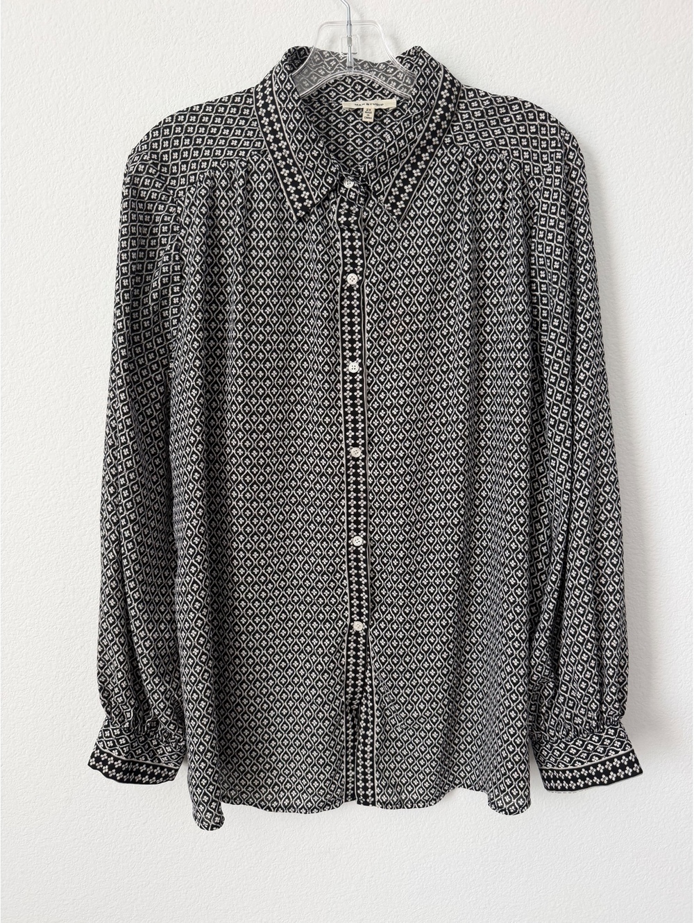 Max Studio Long Sleeve Button Up Collared Black/White Geo Shirt Women's Size 2X